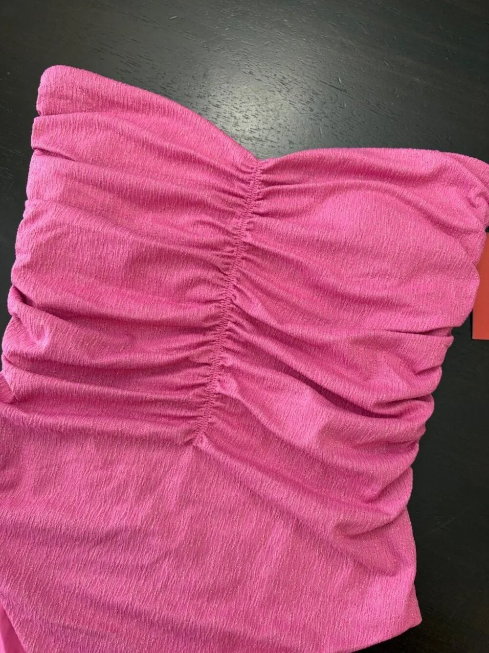 NEW Andie Pana One-Piece Strapless Ruched Pink Sparkly Swimsuit Small Beach